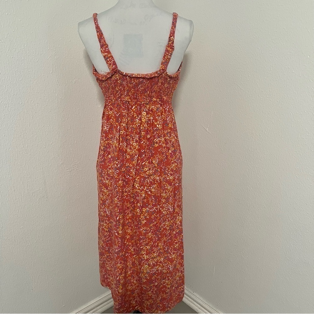 JAPNA Women Orange Floral Buttoned-Down Midi Dress Small Brown Buttons Vacation - Picture 4 of 8